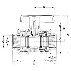 Technical drawing, Tapped valve (Teflon-VITON)